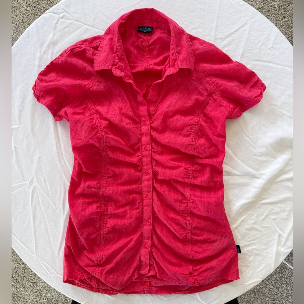 Kuhl Women's Pink Button-Up Ruched Blouse